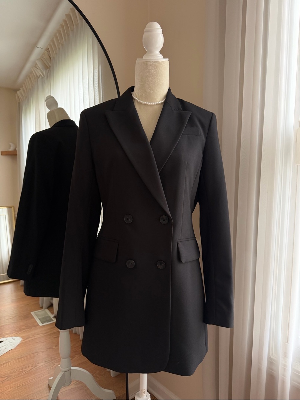 H&M Black Double-Breasted Longline Blazer